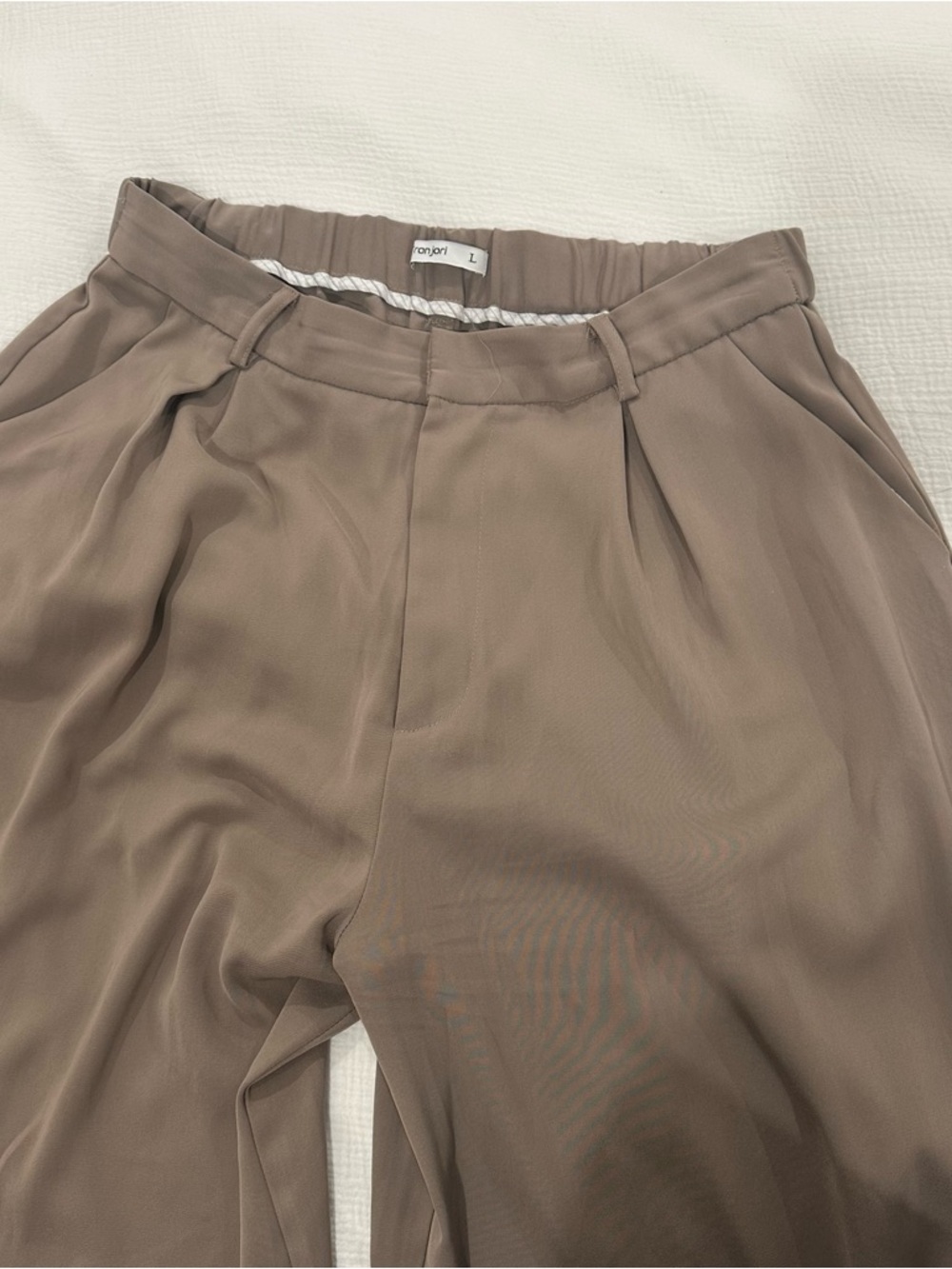 Large Tronjori Women’s Wide Leg Relaxed Pants, Smart Trousers in Taupe L